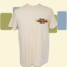 Load image into Gallery viewer, off-white natural ivory short sleeve crew neck t-shirt with text on chest that says "your drawing here"