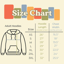 Load image into Gallery viewer, suns and dots zip up hoodie size chart grid