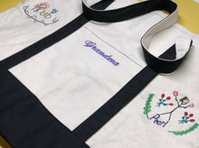 Load image into Gallery viewer, canvas tote bag with embroidery of flowers and "grandma"