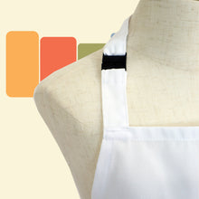 Load image into Gallery viewer, close up photo of safety breakaway neck clasp on white apron
