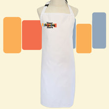Load image into Gallery viewer, white kids size apron with "your drawing here" text on chest