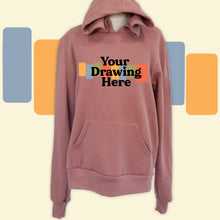 Load image into Gallery viewer, mauve youth hoodie with "your drawing here" text on chest