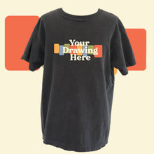 Load image into Gallery viewer, pepper gray youth tee with "your drawing here" text on chest
