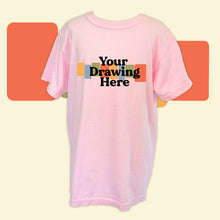Load image into Gallery viewer, blossom pink youth tee with "your drawing here" text on chest