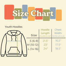 Load image into Gallery viewer, suns and dots youth zip up hoodie size chart