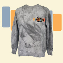 Load image into Gallery viewer, grey color blasted crew neck long sleeve sweatshirt with "your drawing here" text on chest