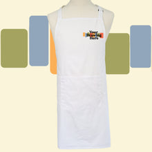 Load image into Gallery viewer, white apron with "your drawing here" text on chest