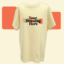 Load image into Gallery viewer, butter yellow youth tee with "your drawing here" text on chest