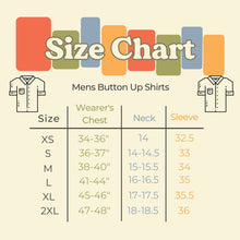 Load image into Gallery viewer, size chart grid of sizing for mens button up shirts

