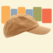 Load image into Gallery viewer, side detail of mustard brown baseball hat
